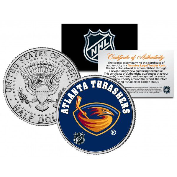 Merrick Mint ATLANTA THRASHERS NHL Hockey JFK Kennedy Half Dollar americká mince - oficiálně licencovaná