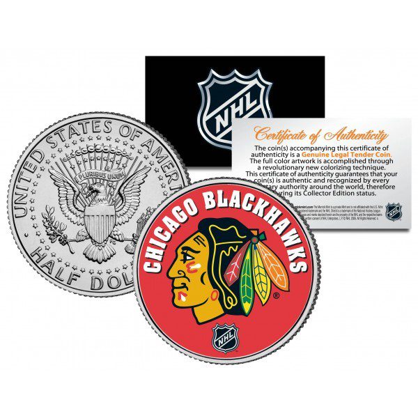 Merrick Mint CHICAGO BLACKHAWKS NHL Hockey JFK Kennedy Half Dollar US Coin - oficiálně licencováno