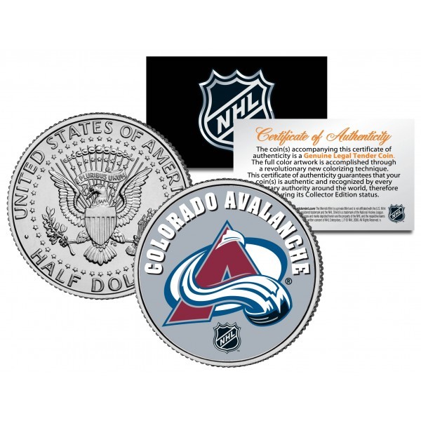Merrick Mint COLORADO AVALANCHE NHL Hockey JFK Kennedy Half Dollar americká mince - oficiálně licencovaná