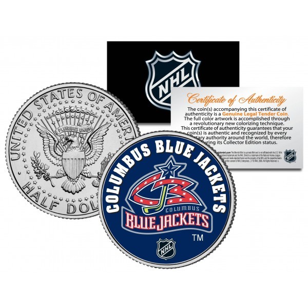 Merrick Mint COLUMBUS BLUE JACKETS NHL Hockey JFK Kennedy Half Dollar US Coin - oficiálně licencováno