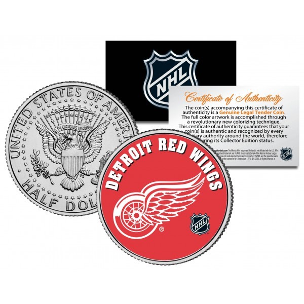 Merrick Mint DETROIT RED WINGS NHL Hockey JFK Kennedy Half Dollar US Coin - oficiálně licencovaná