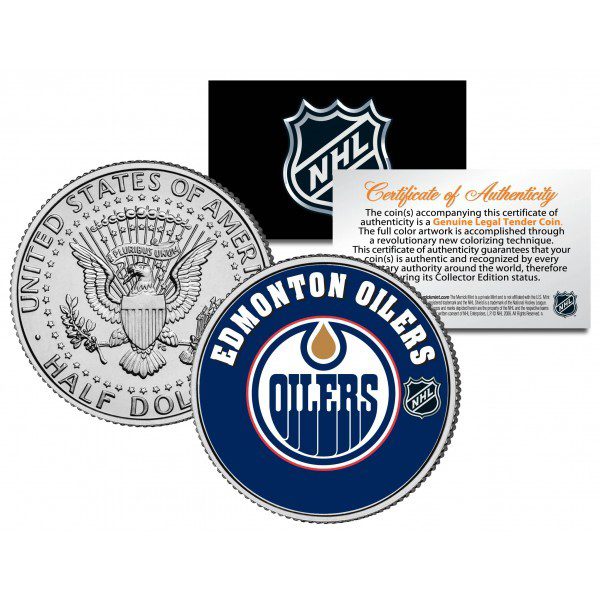 Merrick Mint EDMONTON OILERS NHL Hockey JFK Kennedy Half Dollar US Coin - oficiálně licencovaná