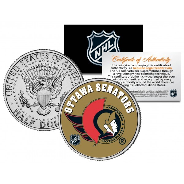 Merrick Mint OTTAWA SENATORS NHL Hockey JFK Kennedy Half Dollar US Coin - oficiálně licencovaná