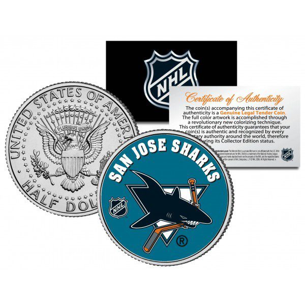 Merrick Mint SAN JOSE SHARKS NHL Hockey JFK Kennedy Half Dollar americká mince - oficiálně licencovaná