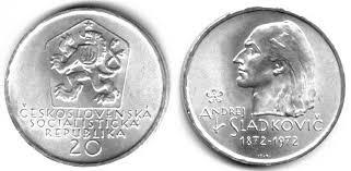 Mince :20 KČS 1972 100.VÝROČÍ ÚMRTÍ BÁSNÍKA A.SLÁDKOVIČE