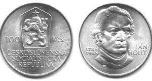 Mince:Stříbrná mince 100 Kčs Ján Hollý 200. výročí narození 1985