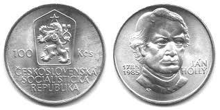 Mince:Stříbrná mince 100 Kčs Ján Hollý 200. výročí narození 1985
