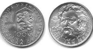 Mince:Stříbrná mince 100 Kčs Jan Neruda 150. výročí narození 1984