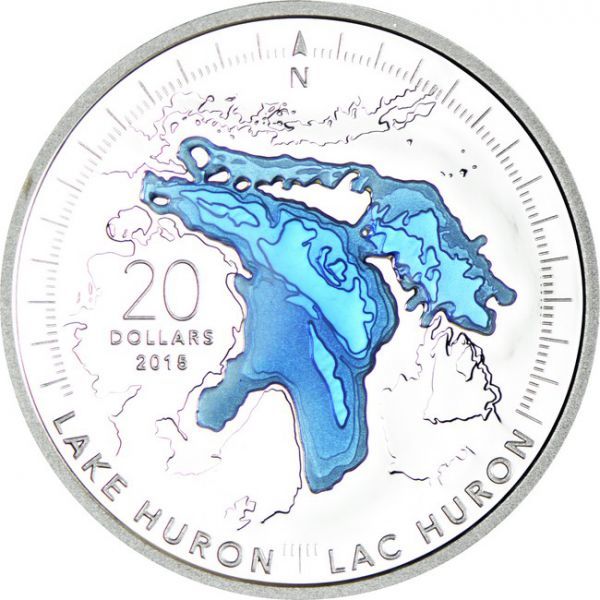 Royal Canadian Mint 2014 Kanada 1 oz Stříbro  $ 20 Velká jezera - Huronské jezero