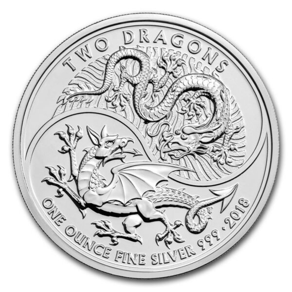 Royal Mint Mince -2018 Velká Británie 1 oz Stříbro  Dva draci