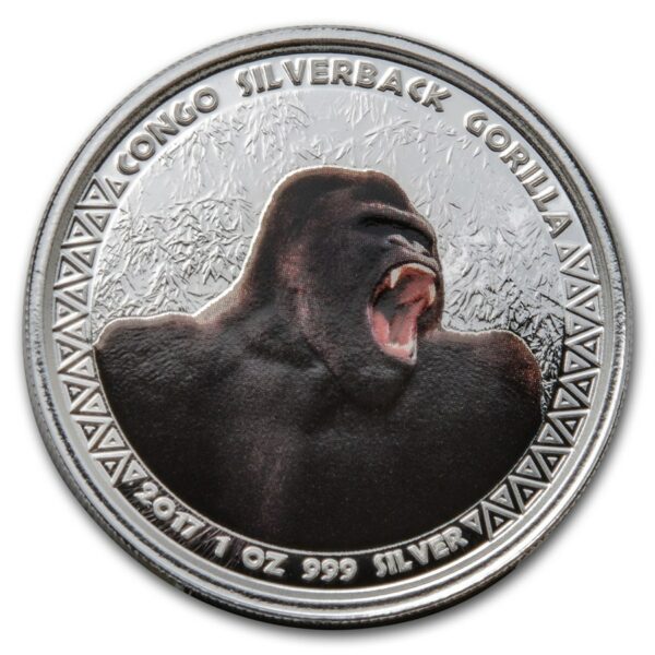 Scottsdale Mint 2017 Congo Gorila stříbrná (obarvená) 1 Oz