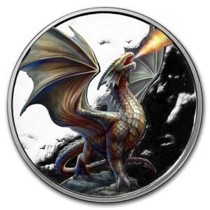 Silver Shield Anne Stokes Draci (Noble Dragon) color 1 oz