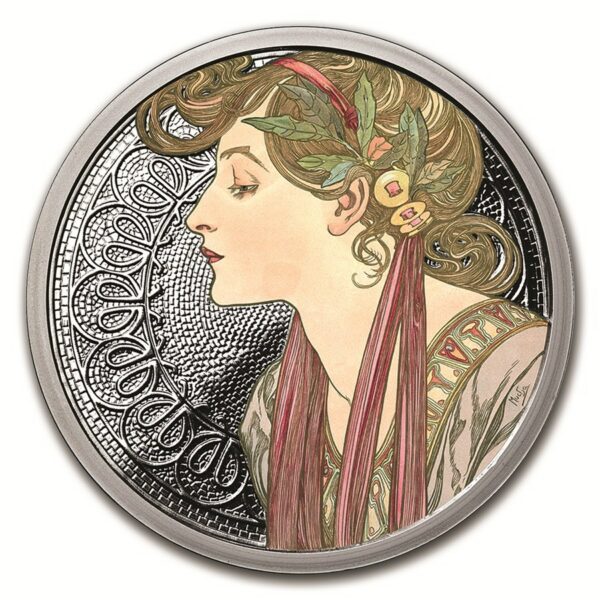 Silver Shield Mince 1 oz sbírka  barevná mince Mucha (Laurel)