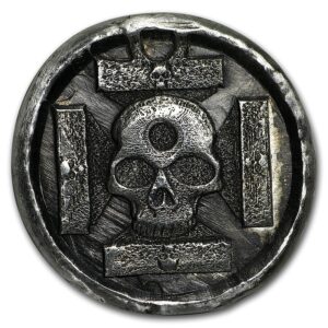 Silver Shield Ručně vylévaná mince - železná křížová lebka