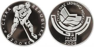 Stříbrná mince 200 Kč Založení Českého hokejového svazu 100. výročí 2008 Proof