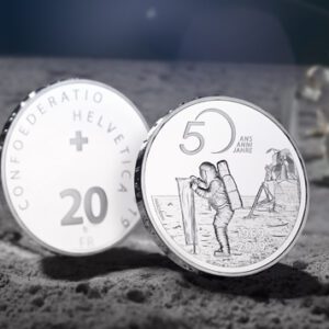Swissmint 20 CHF stříbrná mince Švýcarsko 50 let přistání měsíce Apollo 11 2019 PP