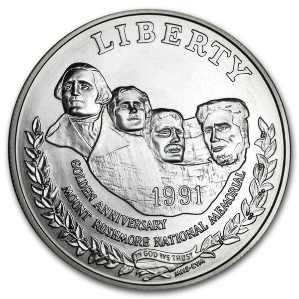 UNITED STATES MINT 1991-P Mount Rushmore $ 1 Silver Commem BU