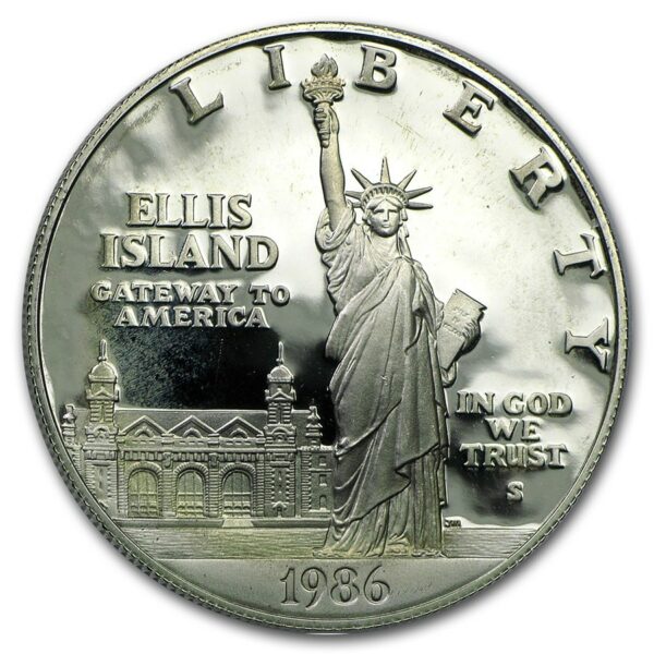 UNITED STATES MINT Mince :1986-S Socha svobody $ 1 Stříbro Proof