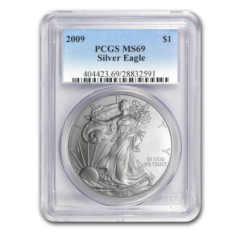 UNITED STATES MINT Mince -2009-2019 Stříbrný americký orel MS-69 PCGS 1 Oz