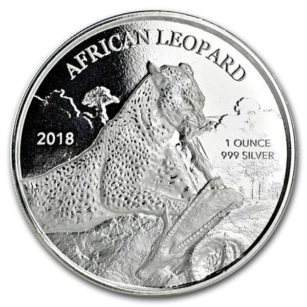 Mince - 1 oz Stříbrná mince 2018 Republika Ghana  5 Cedi African Leopard BU