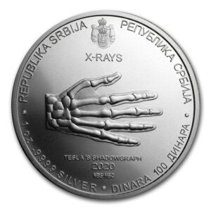 Private Mint 2020 Srbsko  100 Dinar Nikola Tesla: X-Ray BU  1 Oz