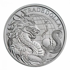 Royal Mint Mince Svatá Helena moderní japonský obchodní dolar 2023 1 oz