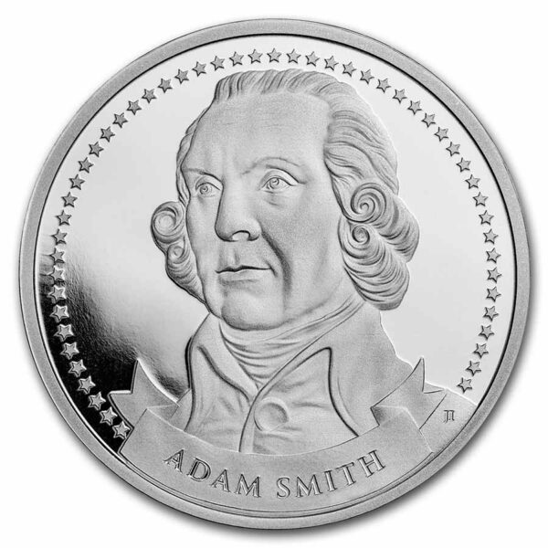 9Fine Mint Stříbrná mince Zakladatelé svobody: A. Smith 1 Oz USA