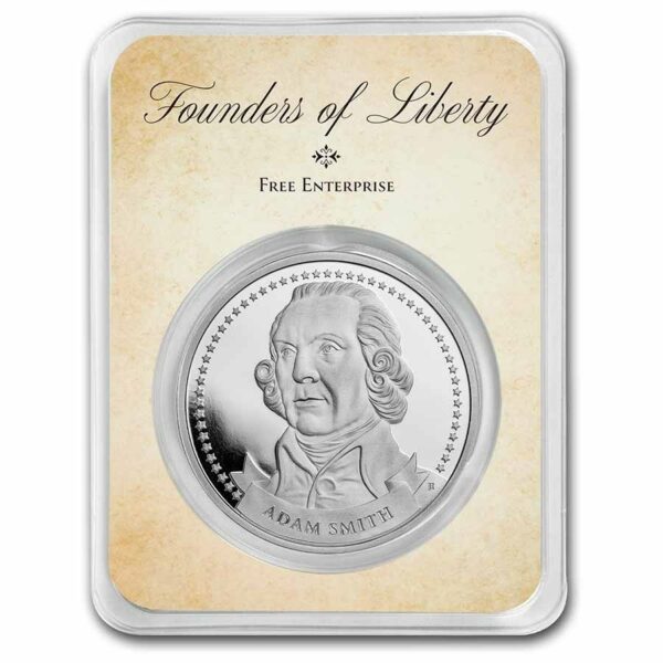 9Fine Mint Stříbrná mince Zakladatelé svobody: A. Smith 1 Oz USA TEP