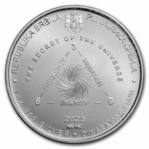 Private Mint Stříbrná mince Tesla: Tajemství vesmíru 1 Oz 100 dinárů 2023 Srbsko