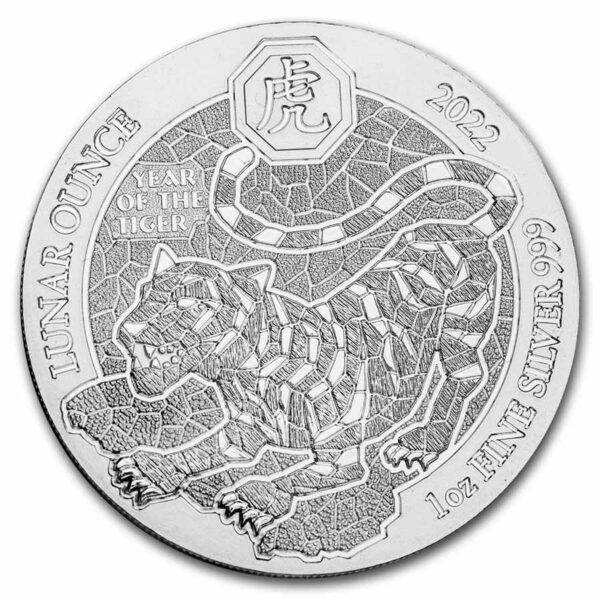 BH Mayer Kunstprageanstalt GmbH Stříbrná mince lunární rok tygra 1 Oz Rwanda 2022 BU