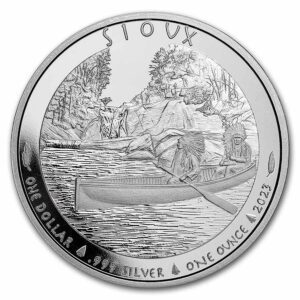 Native American Mint Stříbrná mince Sioux Indian Chief Canoe 1 Oz BU USA