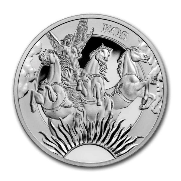 Private Mint Stříbrná mince bohyně: Eos a koně 1 Oz BU 2023 Svatá Helena