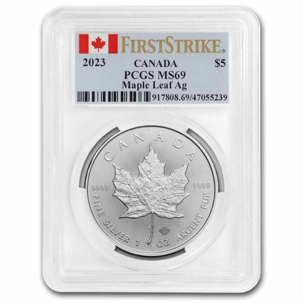 Royal Canadian Mint Stříbrná mince Maple Leaf MS-69 PCGS 1 Oz Kanada 2023