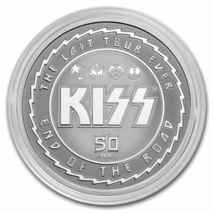 9Fine Mint Stříbrná mince 50. výročí KISS 1 Oz $ 2 2023 Niue