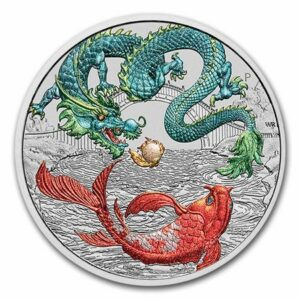 Perth Mint Stříbrná mince Silver Dragon & Koi Vivid Colorized BU 1 Oz 2023