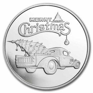 9Fine Mint Stříbrná mince Truck & Christmas Tree 1 Oz Vánoce USA