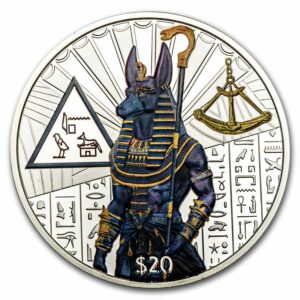 Pobjoy Mint Sierra Leone 2 oz stříbrní egyptské bohové: Anubis (barevný) 2023 GB BU