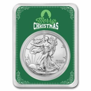UNITED STATES MINT Americký stříbrný orel - se zeleným veselým vánočním přáním (Eagle) 1 Oz 2023
