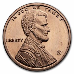 9Fine Mint měděná mince - Lincoln Penny 1 Oz