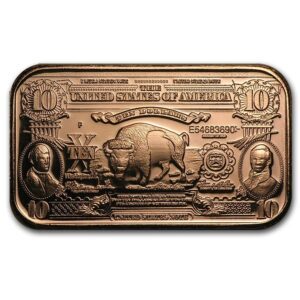 Private Mint Mědění slitek replika bizoních bankovek v hodnotě 10 dolarů 1 Oz