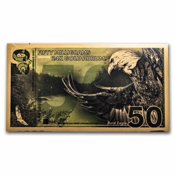UNITED STATES MINT Zlatý slítek Gold Aurum Note – 50 mg Orel (2023 Bald Eagle