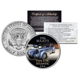 U.S. Mint 1936 BUGATTI – TYPE 57SC ATLANTIC – nejdražší auta prodaná v aukci – JFK Half Dolla