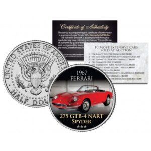 U.S. Mint 1967 FERRARI – 275 GTB-4 NART SPYDER – nejdražší auta prodaná v aukci – Americká mince JFK Half Dollar